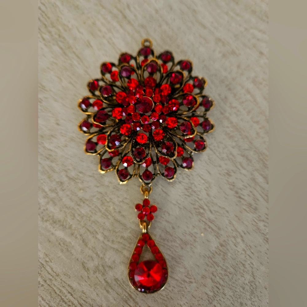 Elegant Red Crystal Brooch
